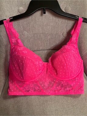 Victoria’s Secret Dream Angels Bright Pink Lace Polka Dot Corset Bralette 36D